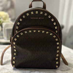 Michael Kors Dark Brown Backpack with Gold Studs